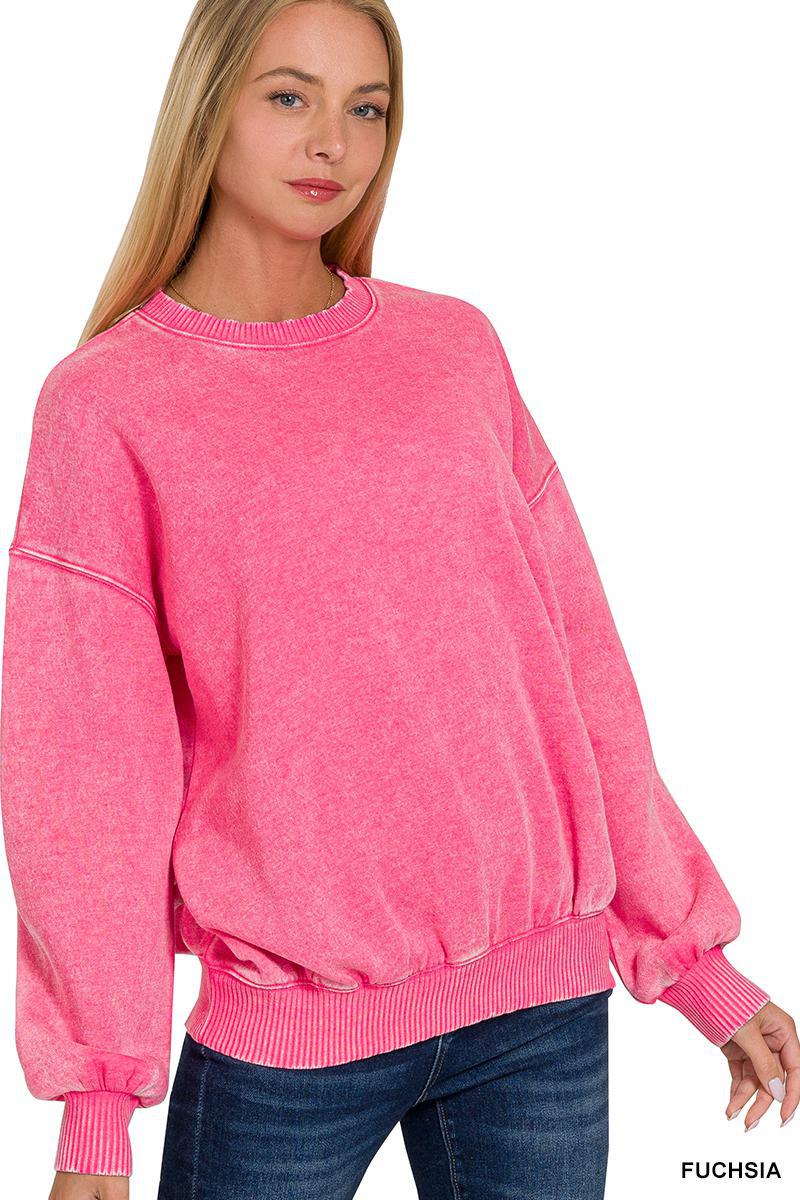 Zenana OTW4302Y Acid Wash Fleece Oversized Pullover