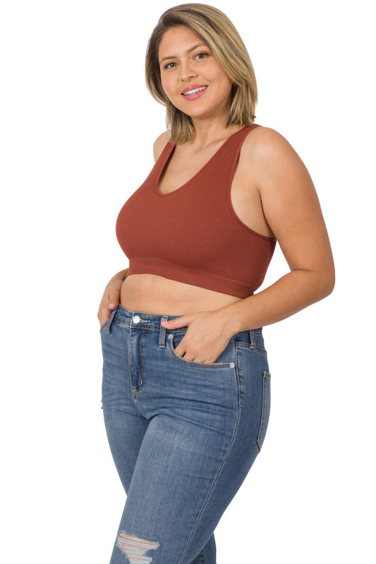 ZENANA NT-54014 CURVY SEAMLESS RIBBED CROPPED RACERBACK TANK TOP