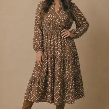 Bambi Print Smocked Waist Tiered Woven Dress Curvy