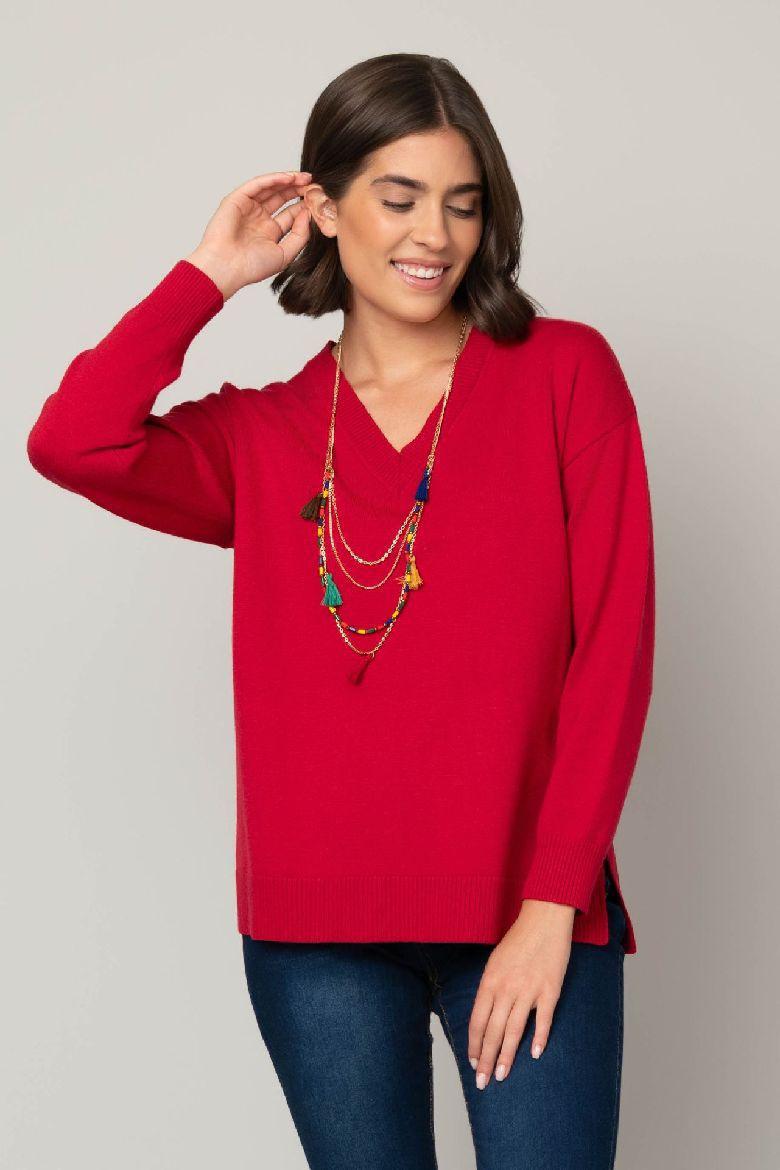 Heart of Pine Jersey Stitch V-Neck Sweater - Curvy