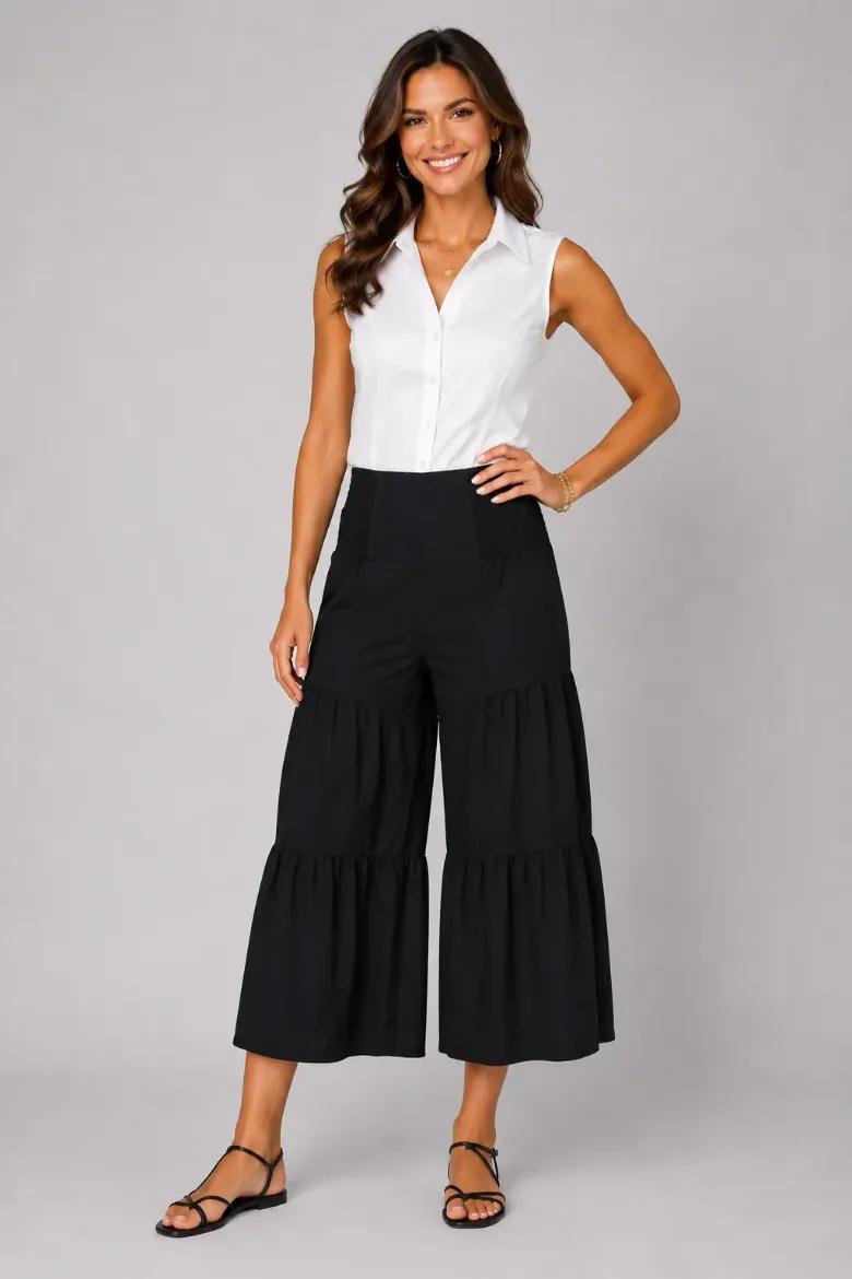 Tiered Pull On Pant - Black