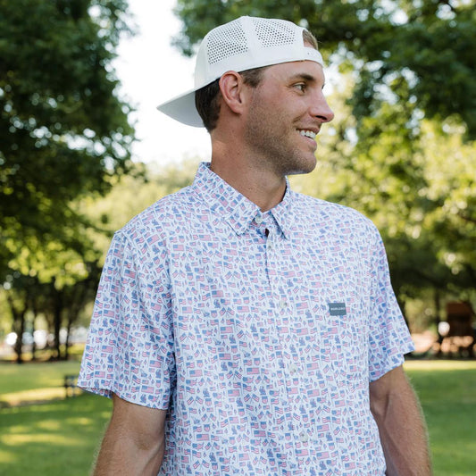 BURLEBO Performance Button Up - Old Glory - White