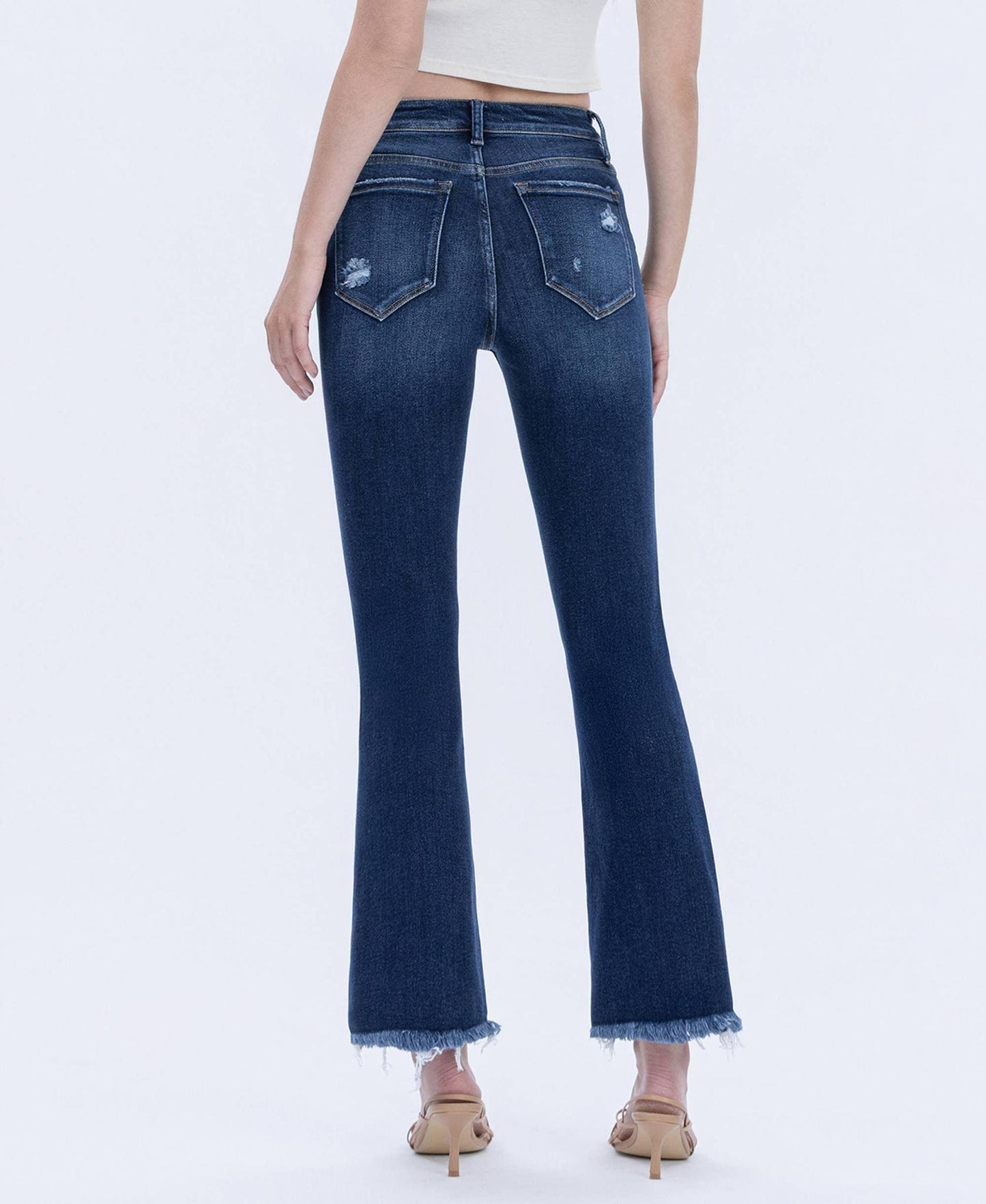 LOVERVET HIGH RISE DISTRESSED KICK FLARE JEANS LV1549