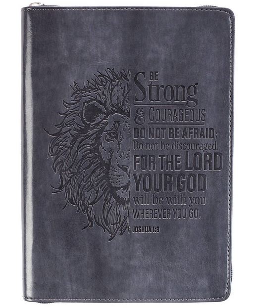 Journal Classic Zip Gray Be Strong Joshua 1:9