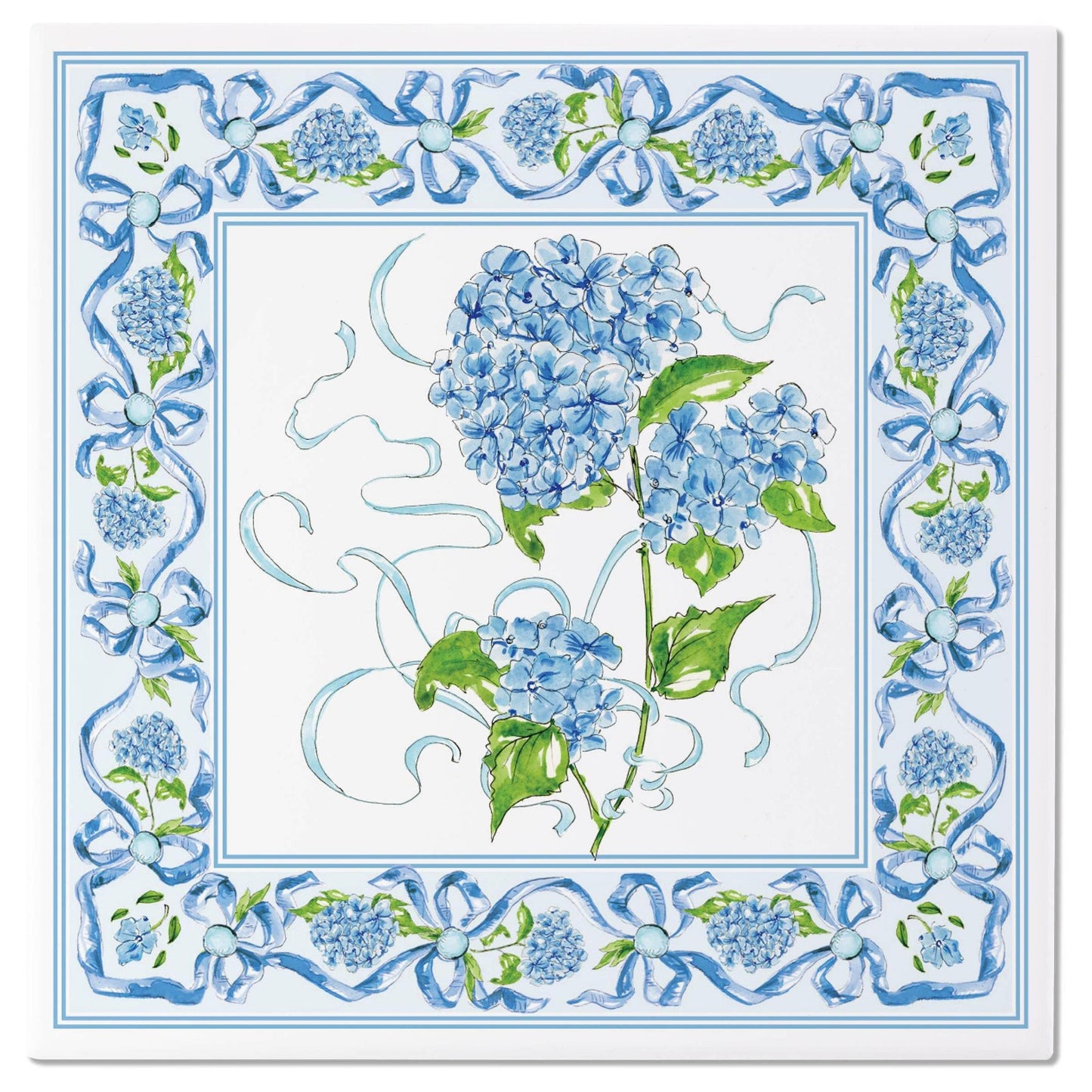 Blue Hydrangea Square Ceramic Platter Rosanne Beck - 12" or 8"