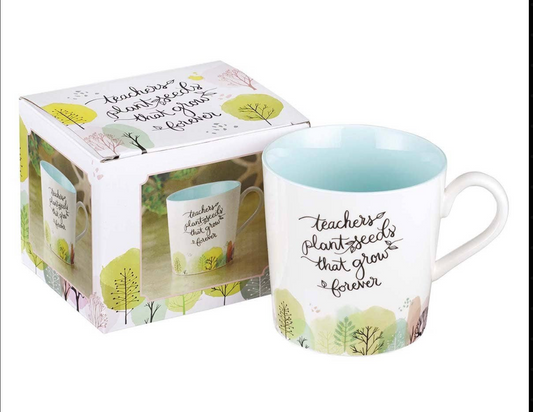 Mug Blue/White Trees Teacher Plant Seeds