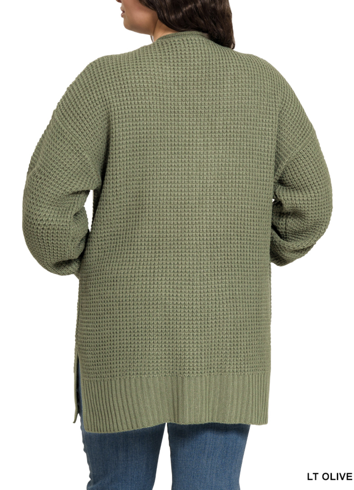 ZENANA PLUS LOW GAUGE WAFFLE OPEN CARDIGAN SWEATER