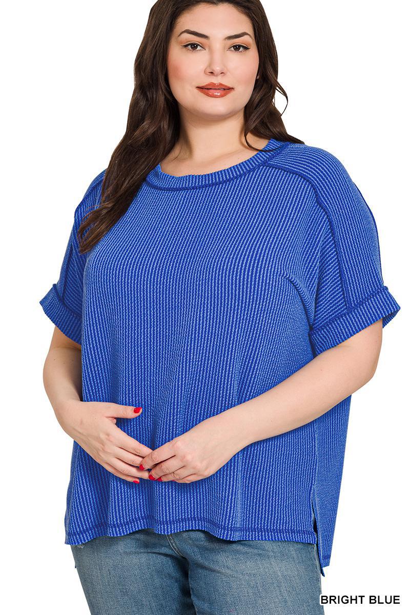 ZENANA Ribbed Cuff Sleeve Raw Edge Top