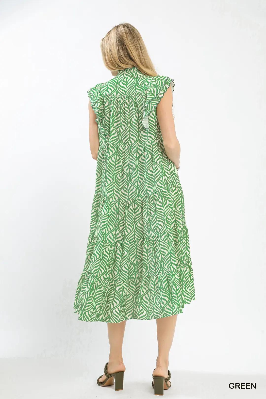 UMGEE Leaf Print Tiered Midi Dress