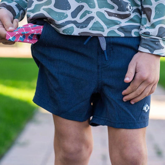 Burlebo Youth Athletic Short - Heather Navy - American Flag Liner