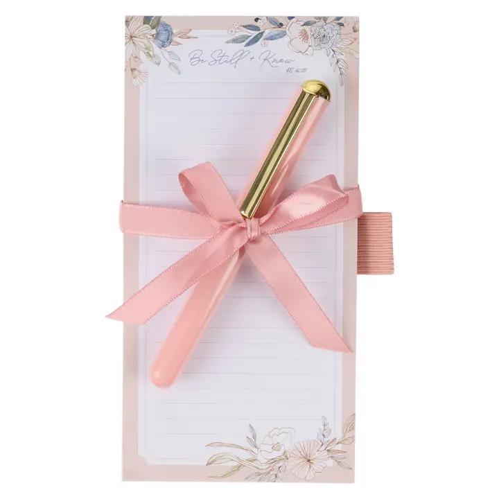 Magnetic Shopping List W/Pen Be Still Pink/Blue Floral