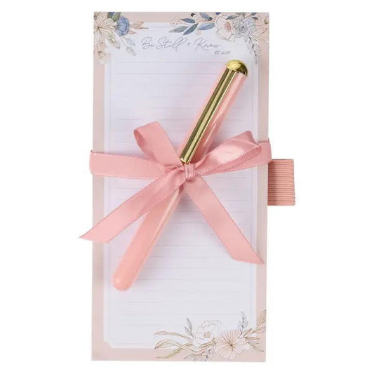 Magnetic Shopping List W/Pen Be Still Pink/Blue Floral