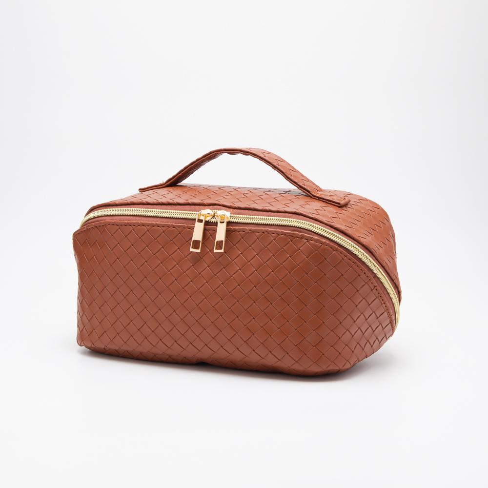 The Juliette Woven Vegan Leather Satin Lined Makeup Bag