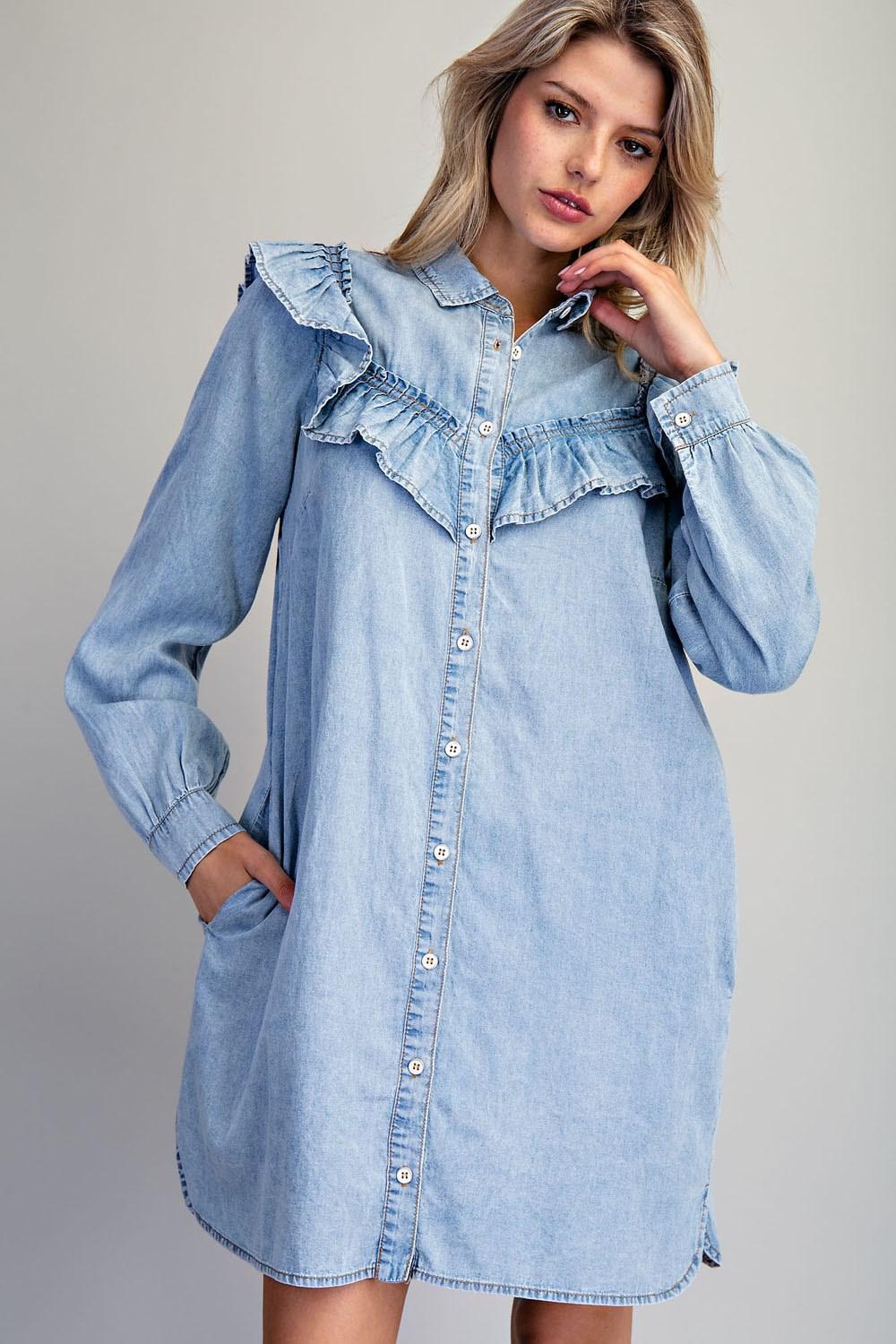 ee:some Collared Button Down Long Sleeve Mini Dress