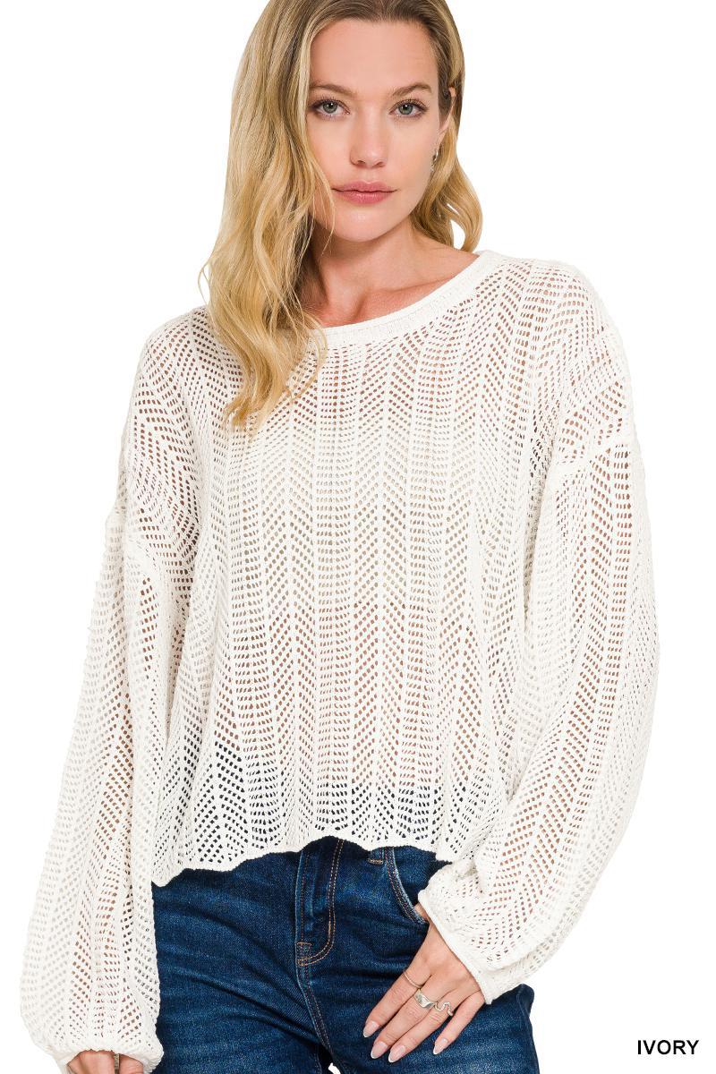 ZENANA TW-2482Y Hollow Out Long Sleeve Sweater