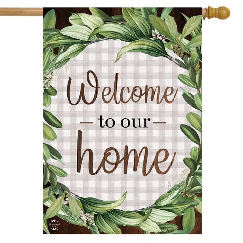 Welcome To Our Home Wreath Double Sided House Flag