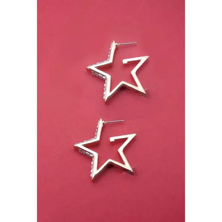 Josslyn Baguette Stone Star Hoop Earrings | 31E23151