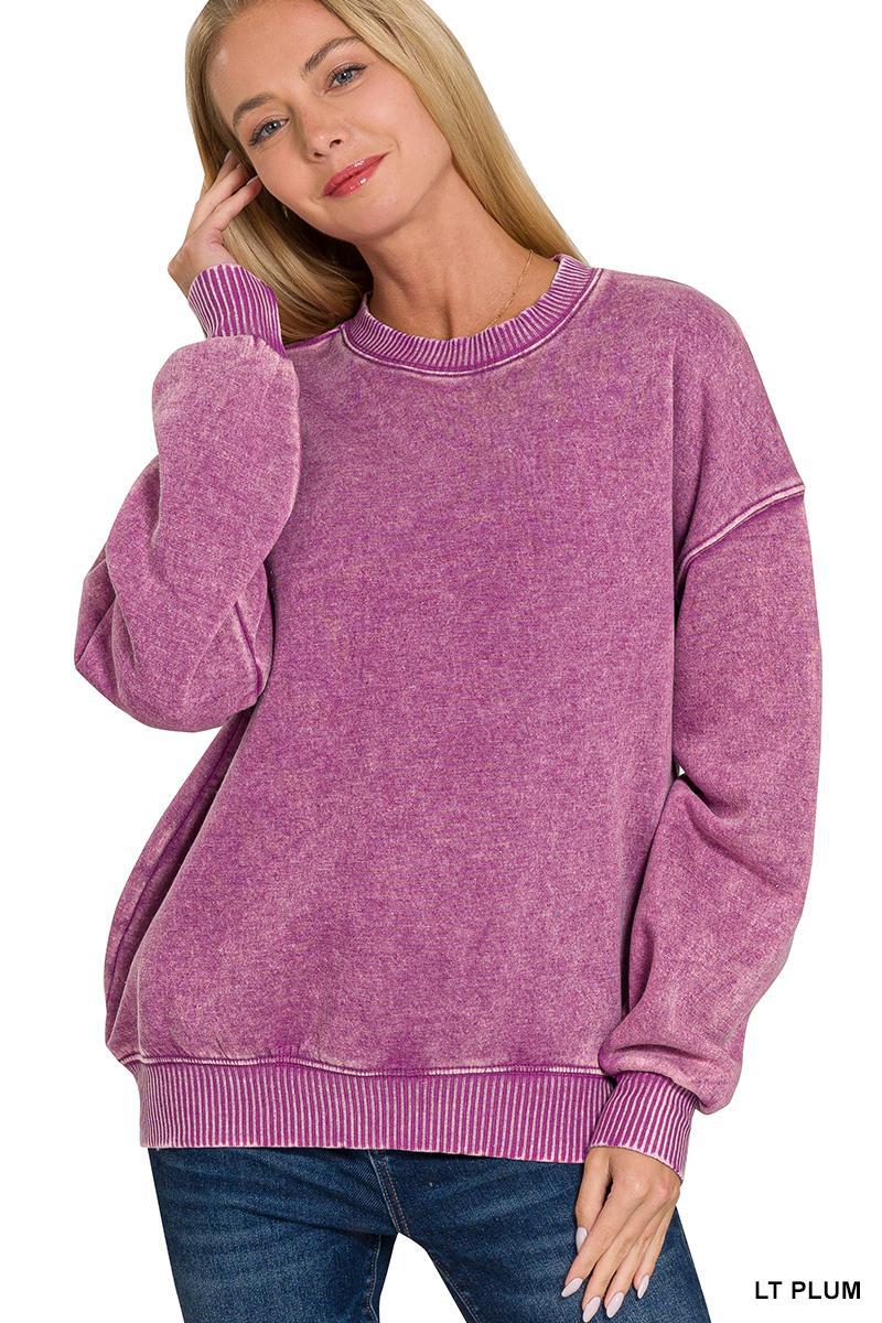 Zenana OTW4302Y Acid Wash Fleece Oversized Pullover
