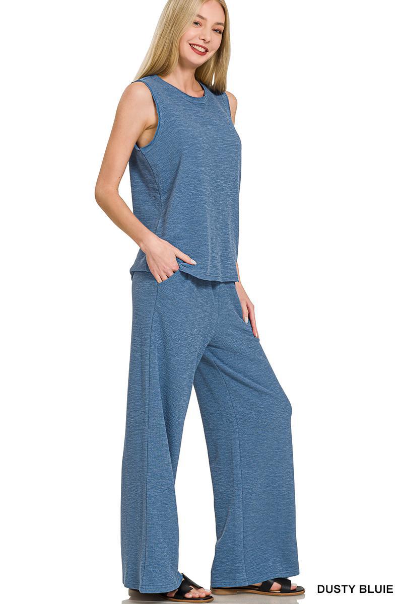 Zenana CTCP-2529 Cotton Slub Tank & Pants Set