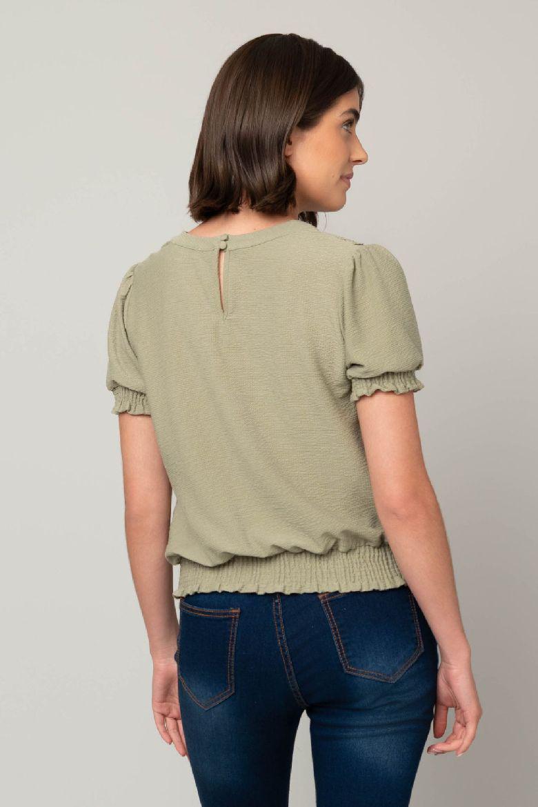 Lace Trim Olive Top S/S