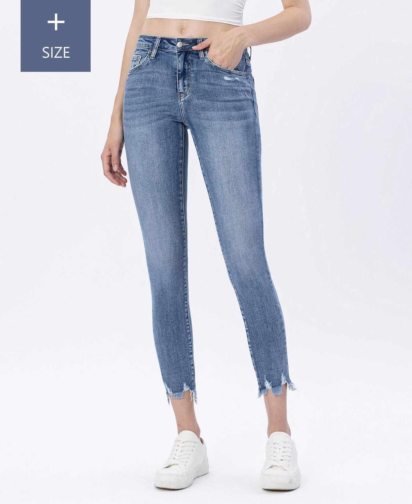 LOVERVET PLUS SIZE HIGH RISE FRAYED HEM CROP SKINNY JEANS LV1045-P