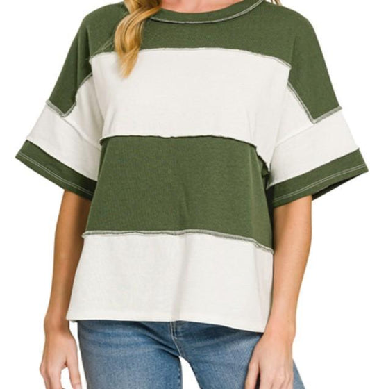 Zenana #TT-5368Y French Terry Color Block Top