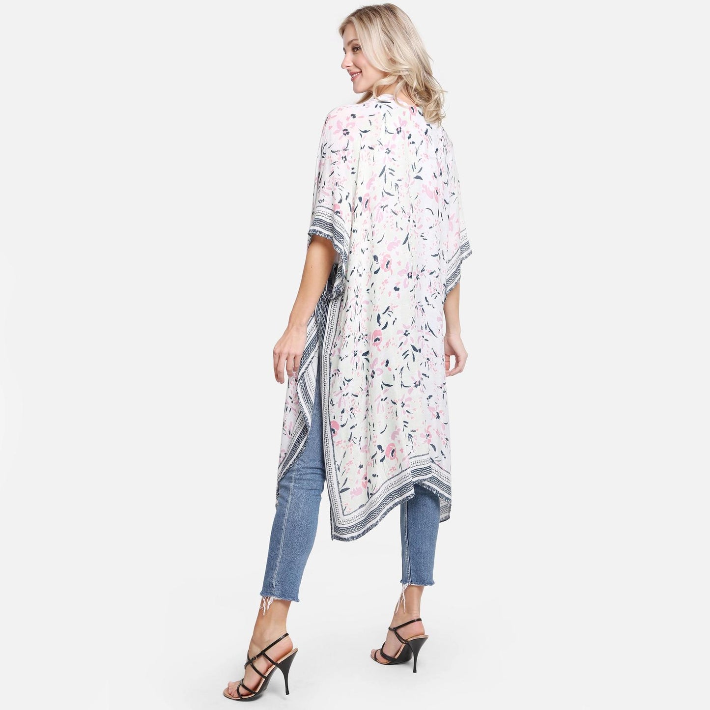 MULTI COLORED FLORAL PATTERN PRINT KIMONO
