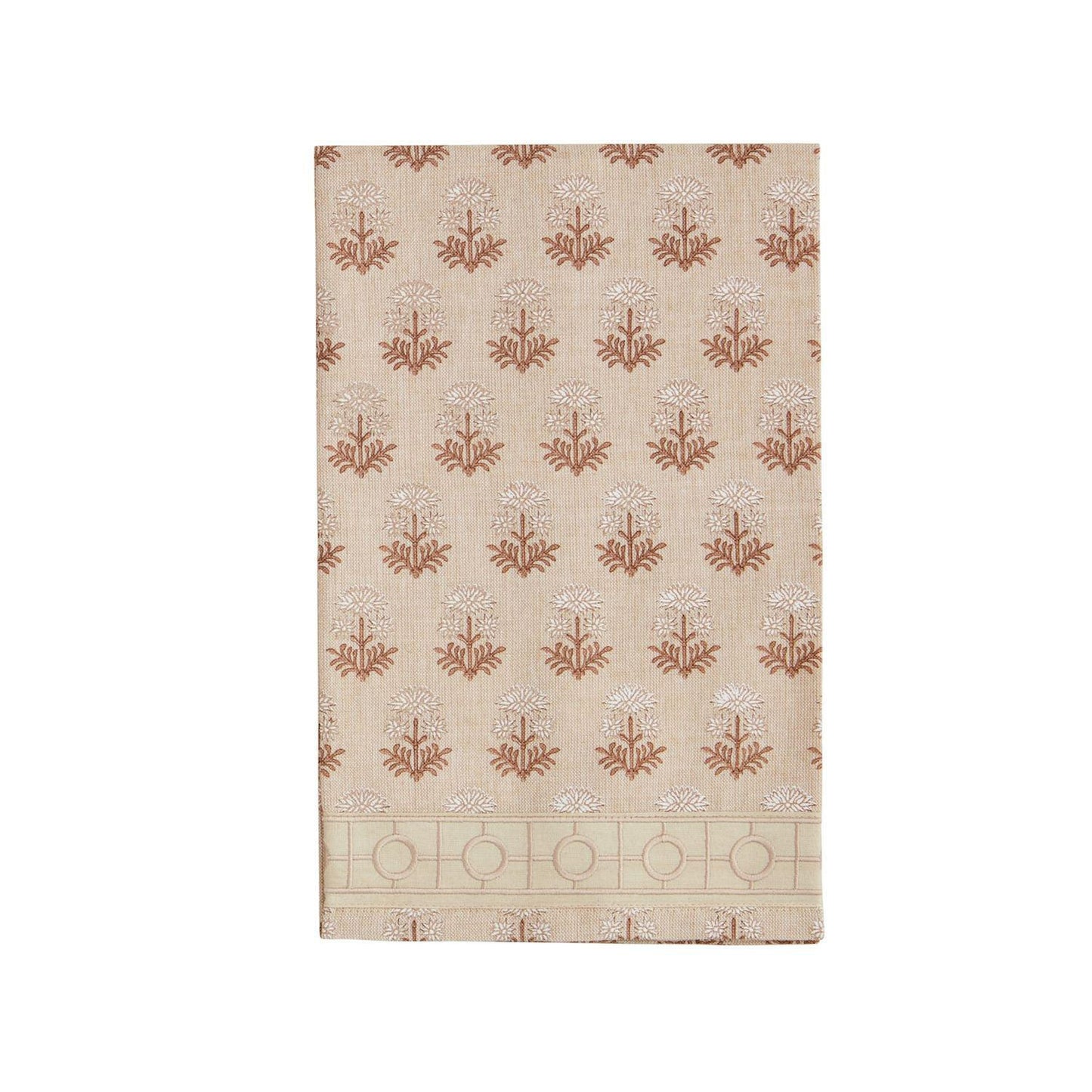 Flower Stem Block Print Ribbon Towel