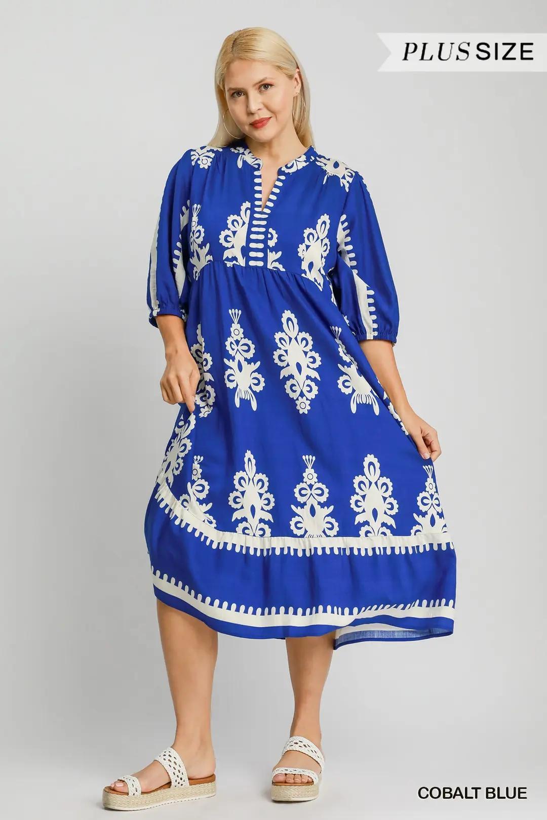 UMGEE Abstract Print Midi Dress Cobalt Blue