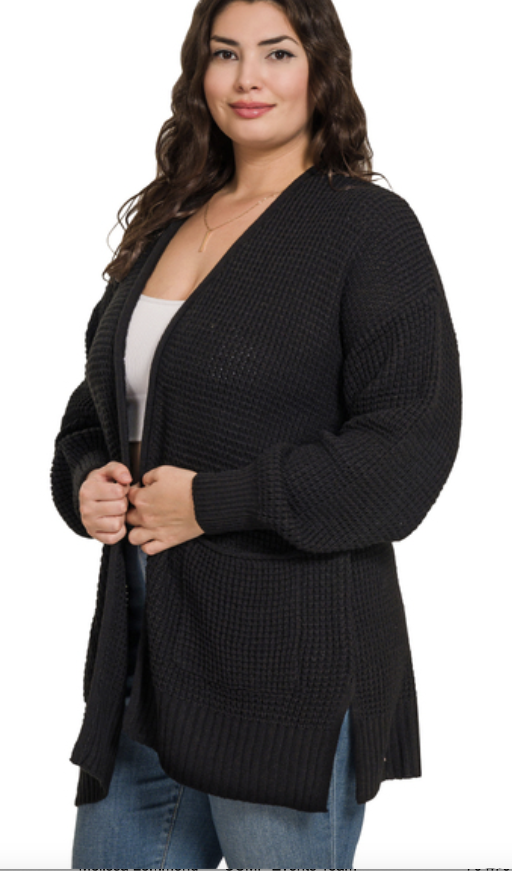 ZENANA PLUS LOW GAUGE WAFFLE OPEN CARDIGAN SWEATER