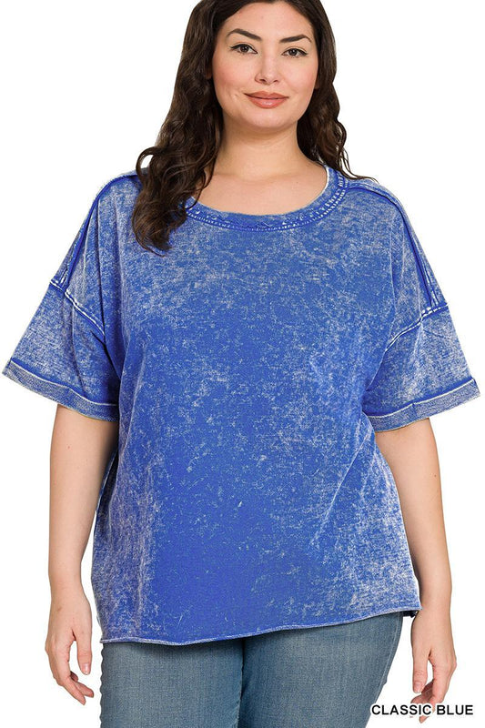 Zenana French Terry Acid Washed Tee Shirts - PLUS