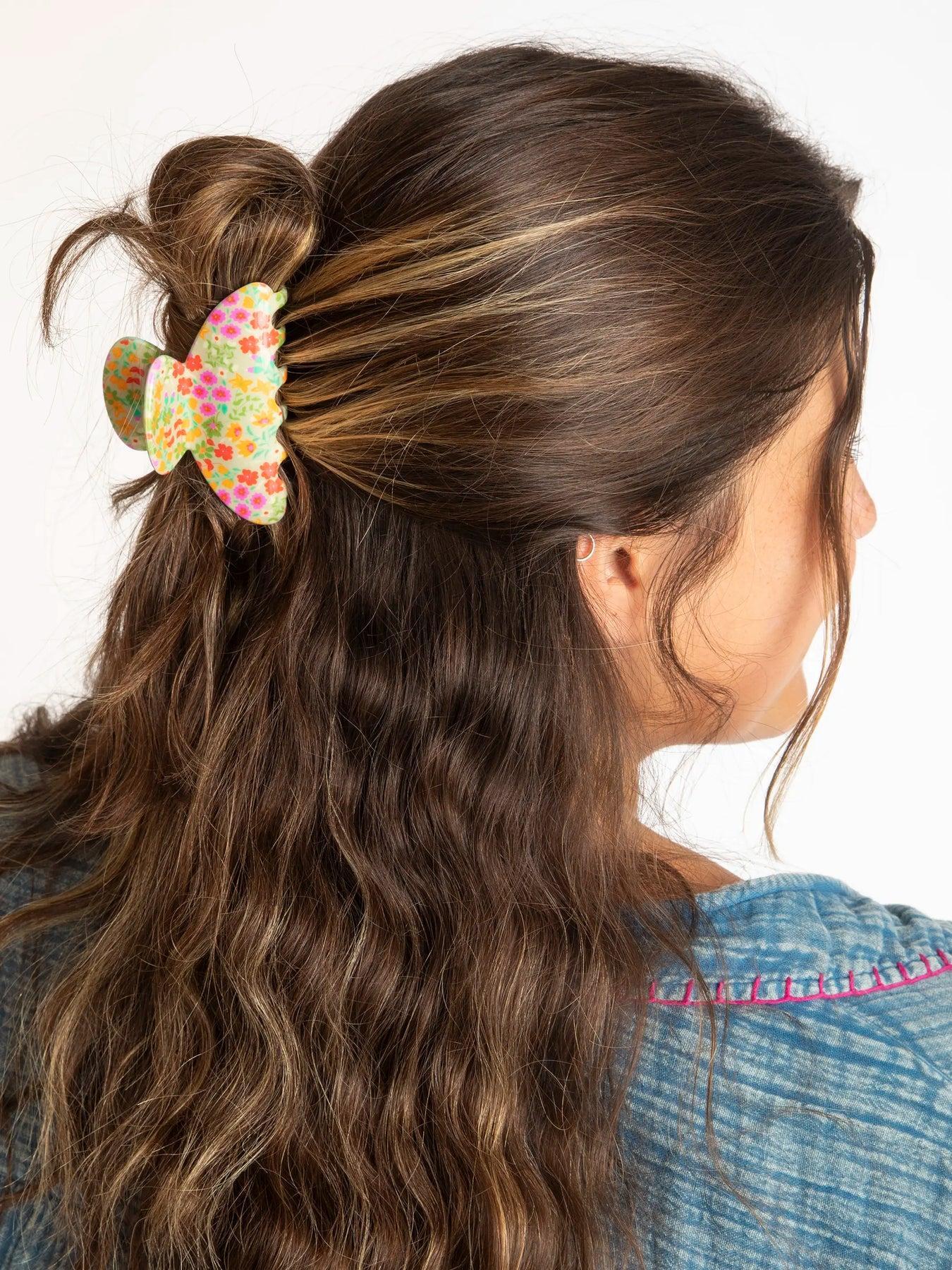Natural Life Floral Claw Clips, Set of 3 - Cream Mustard Coral Floral