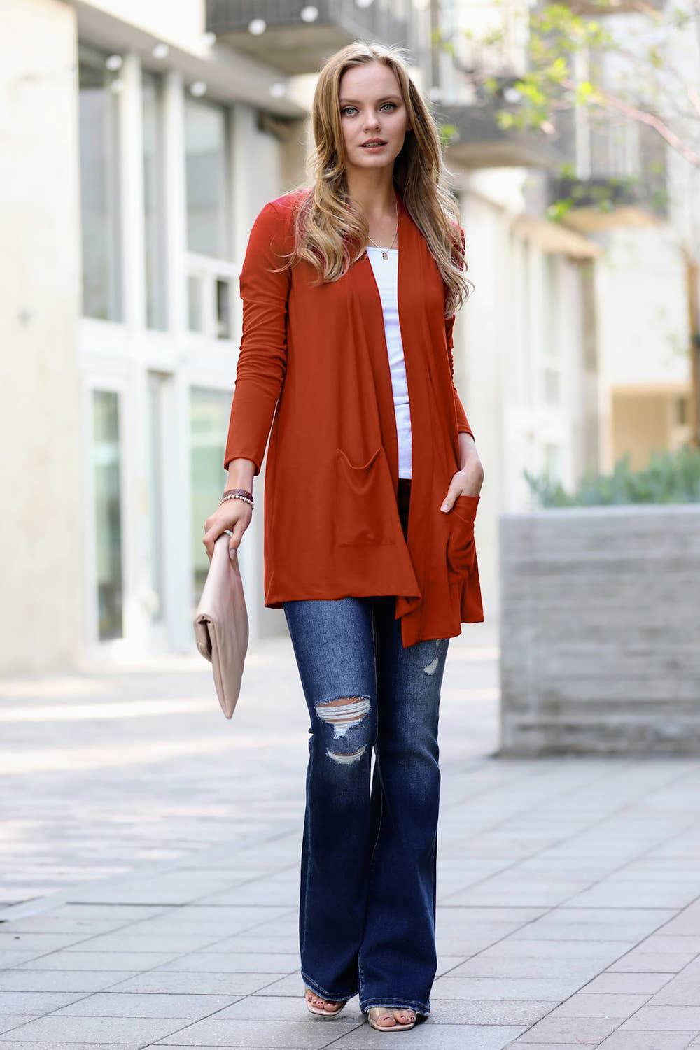 ZENANA Slouchy Pocket Open Cardigan