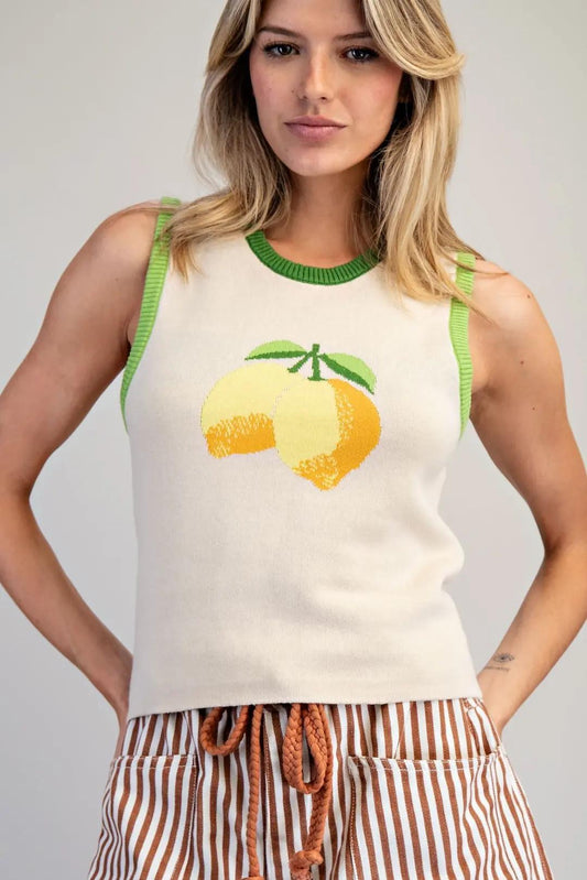 EE:SOME Lemon Graphic Knit Tank Top