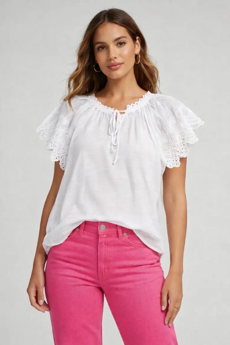 Tissue Faille Tie Front Blouse - White