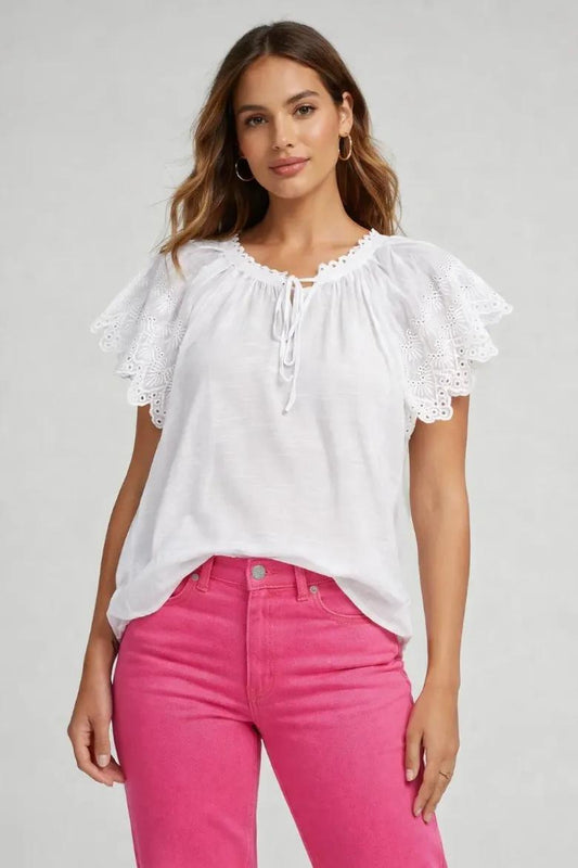 Tissue Faille Tie Front Blouse - White