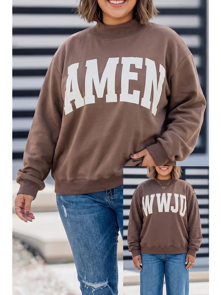 Amen/WWJD Oversized Loose Fit Mock Neck Sweatshirt