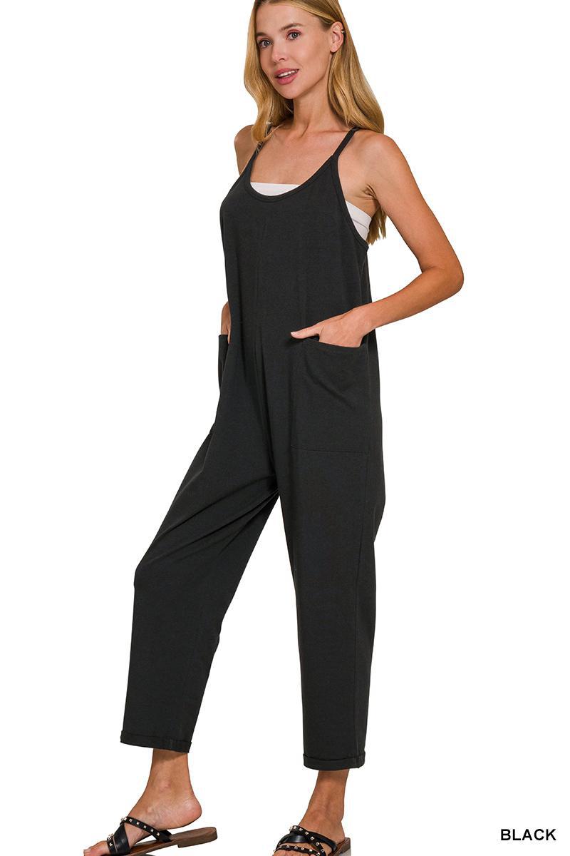 Zenana CP-3363A5 Spaghetti Strap Pocketed Jumpsuit