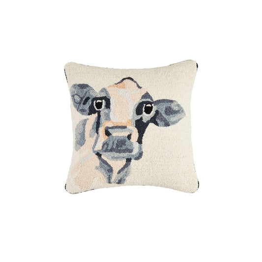 Cow Hooked Wool Pillow
