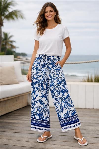 Linique Self Sash Pull On Wide Leg PantSize