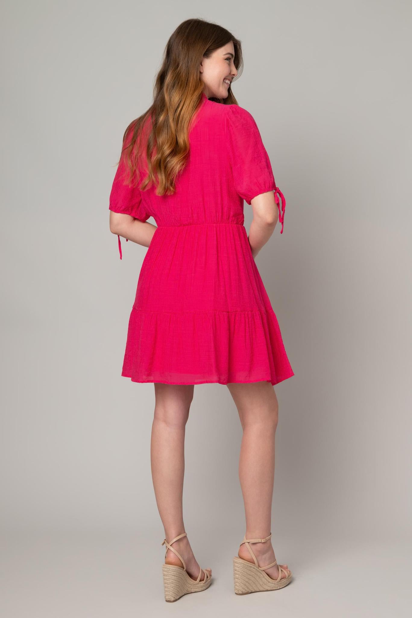 Tie Sleeve Ruffle Neck Dress