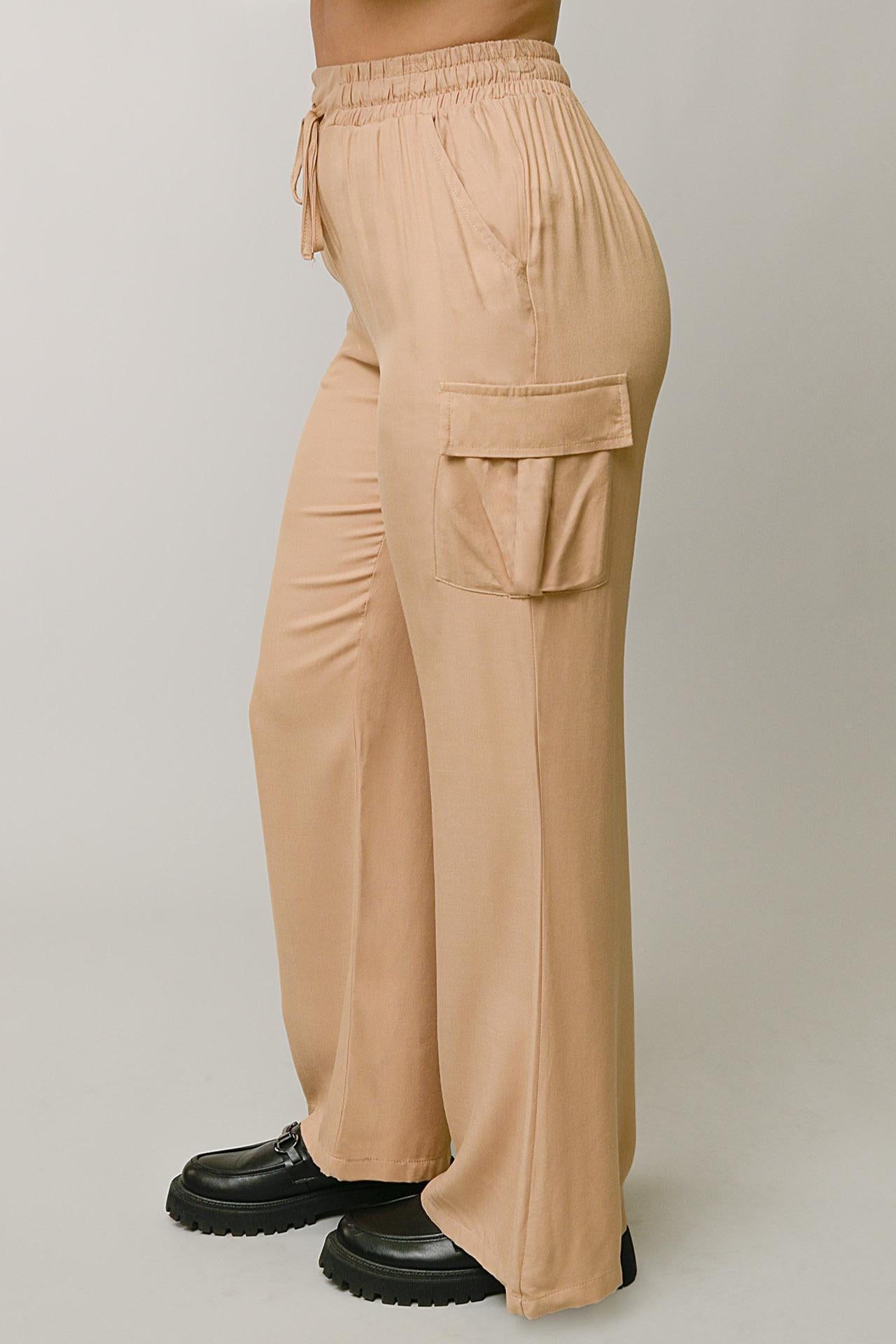 Flowy Challis Wide Leg Drawstring Cargo