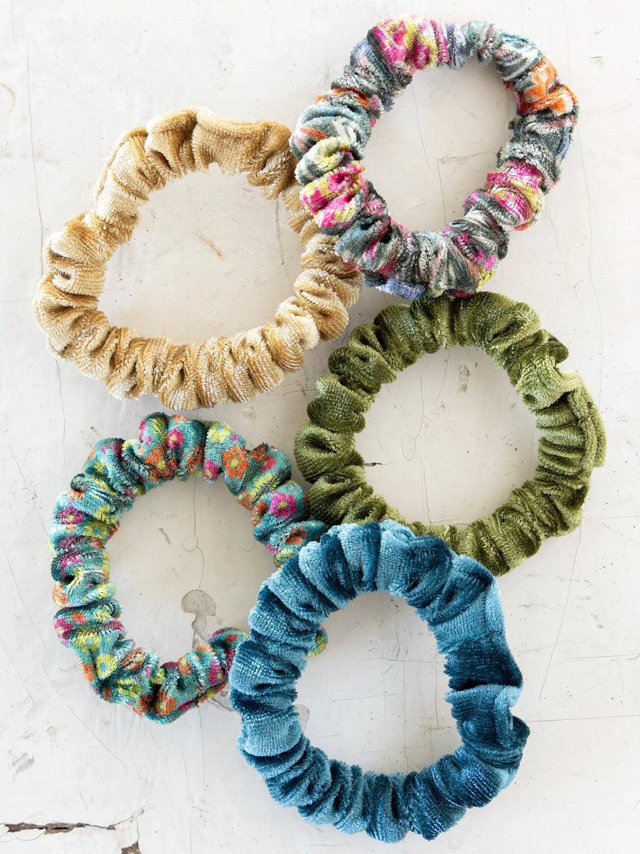 Natural Life Velvet Scrunchies, Set of 5 - Olive